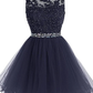 Lovely Tulle Short Homecoming Dress With Beadings,Lace Applique Formal Dress   cg13603