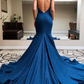 Blue mermaid long evening dress blue prom dress    cg13605