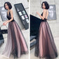 Fashionable Pink And Black Tulle V-Neckline Party prom Dress, Pink Lace Applique Evening Gown   cg13634