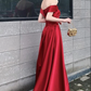 Red Satin Off Shoulder Fashionable Long Prom Dress, New Style Party Dress   cg13784