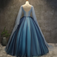 Blue Tulle Ball Gown Long Sweet 16 Dress With Lace Applique, Prom Dress   cg13785