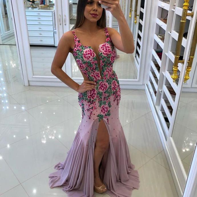 embroidery prom dresses 2020 sweetheart neckline side slit beading sequins evening dresses flowers mermaid party formal dresses   cg13808