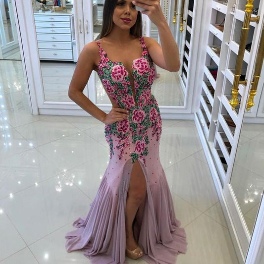 embroidery prom dresses 2020 sweetheart neckline side slit beading sequins evening dresses flowers mermaid party formal dresses   cg13808