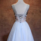 Blue Flowers A-Line Short Tulle Wedding Party Dress, Blue Homecoming Dress   cg13898