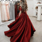 red prom dresses one shoulder side slit satin dark red floor length satin long evening dress   cg13918