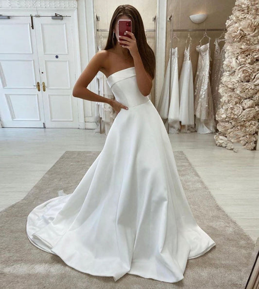 WHITE SATIN LONG PROM DRESS EVENING DRESS   cg13933