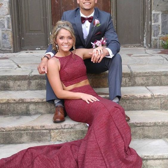 2019 Two Piece Burgundy Prom Dress Cheap Long dress cg1394