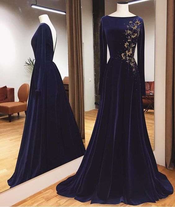 Blue long sleeves charming prom dress  cg13941