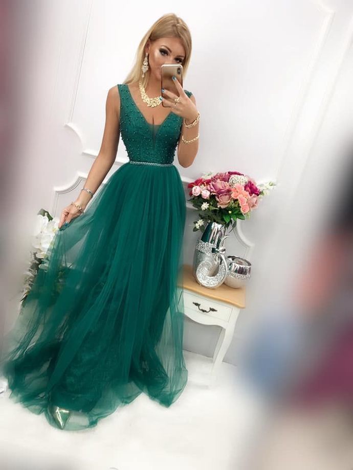V Neck Long Prom Dress , Open Back Prom Dress   cg13986