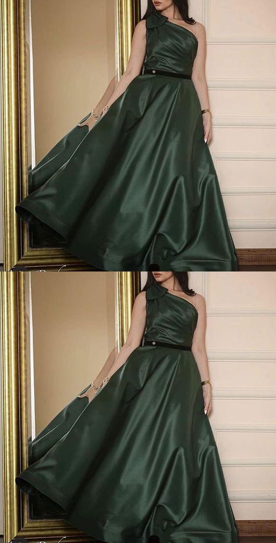 One shoulder dark green prom dresses    cg13994