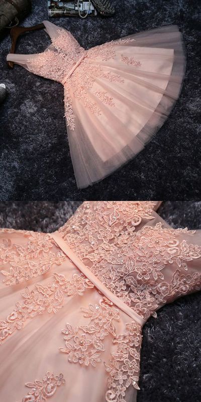 Princess Lace Appliqued Tulle Homecoming Dress,Blush Pink Short Bridesmaid Dresses,Short homecoming Dress cg14