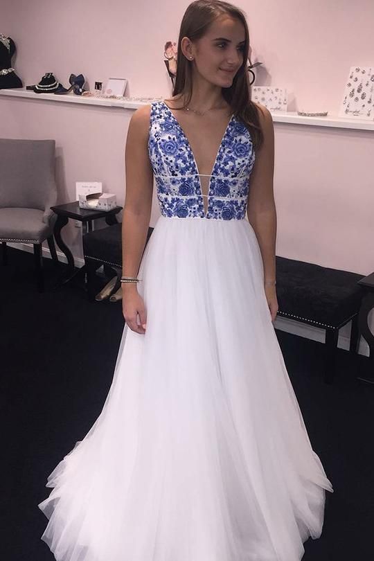 Chic V Neck A Line Sleeveless Prom Dress   cg14131