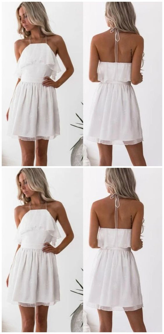 A-Line Halter Printed White Chiffon Homecoming Dress   cg14153