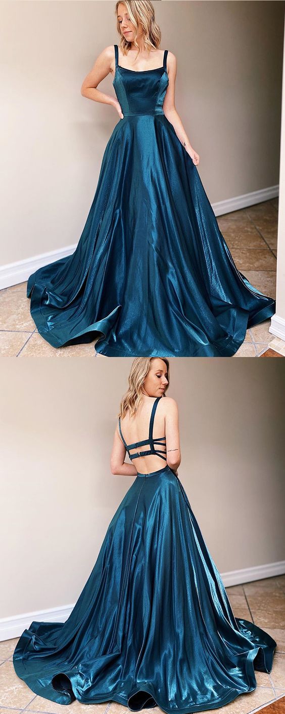 Simple Teal Green Satin Square Satin Prom Dress   cg14231