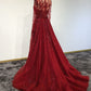 Unique Red Tulle Beaded Long Mermaid Chapel Train Prom Dress, Formal Dress   cg14264