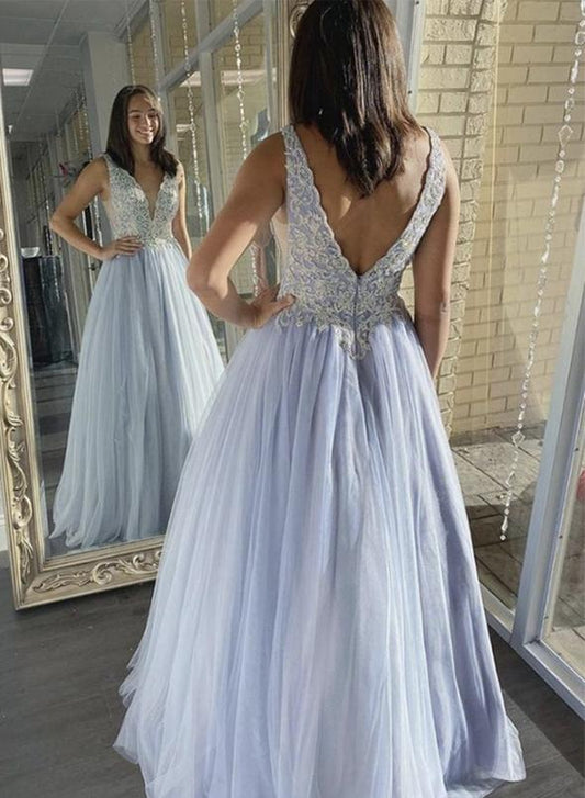 Light blue tulle lace evening dress Prom Dress    cg14299