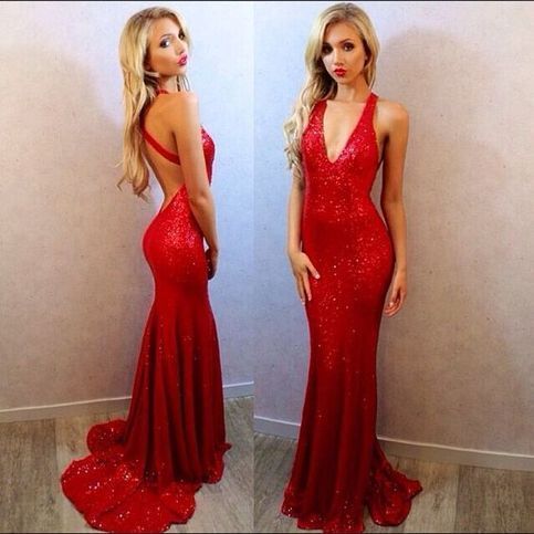 Mermaid Evening Dress,Sequin Prom Dress,Open Back Evening Gowns   cg14305