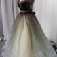 Simple Coffee tulle sequin long prom dress coffee evening dress   cg14335