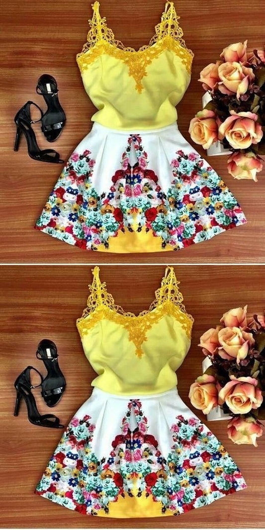 Short Homecoming Dresses, Charming Floral Short Dresses   cg14403