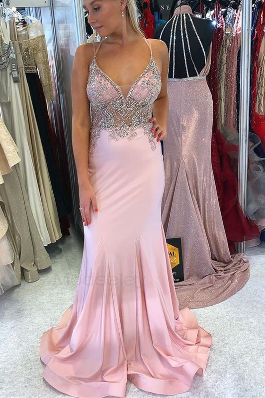 Mermaid Pink Formal Gown with Beaded Top prom dress     cg14425