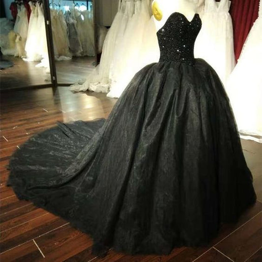 Gorgeous Black Sweetheart Crystal Ball Gown Sweet 16 Dress, Black Party prom Gown   cg14470