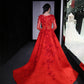 New Long Sleeve Ball Gowns Robe De Bal Longue Illusion Hand Made Tulle Back Tail Prom Dresses   cg14548