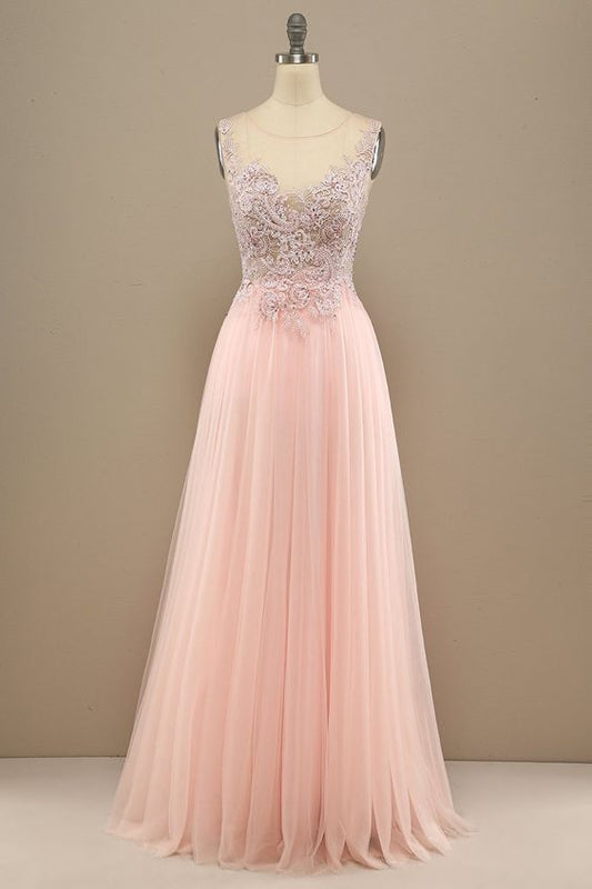 Pink Backless Long Prom Dress with Lace    cg14549