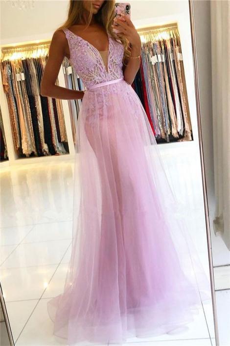 Straps V-neck Sheath Floor-length Beaded Applique Prom Dresses   cg14596