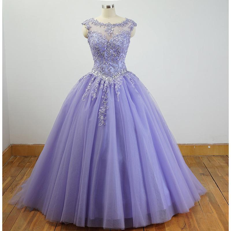 Gorgeous Cap Sleeves Lavender Ball Gown Quinceanera Dresses lace Appliqued ,Beading Bling Bling Sweet 16 dress, Debutante Gown,prom dresses   cg14660