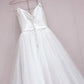long prom dress Simple White Tulle With Satin V-Neckline Tea Length Wedding Dress, Simple White Party Dress   cg14690