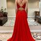 A Line V Neck Beaded Red Lace Long Prom Dress, Red Lace Formal Dress, Red Evening Dress   cg14700