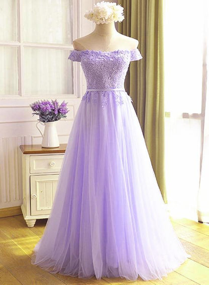 Beautiful Lavender Tulle Off Shoulder Party Dress, Light Purple Bridesmaid prom Dress   cg14715