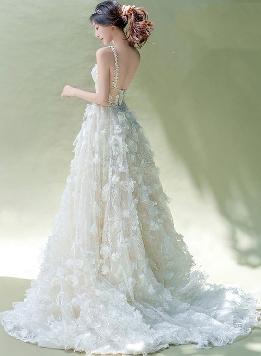 WHITE A LINE APPLIQUE LONG BALL GOWN PROM DRESS FORMAL DRESS    cg14871