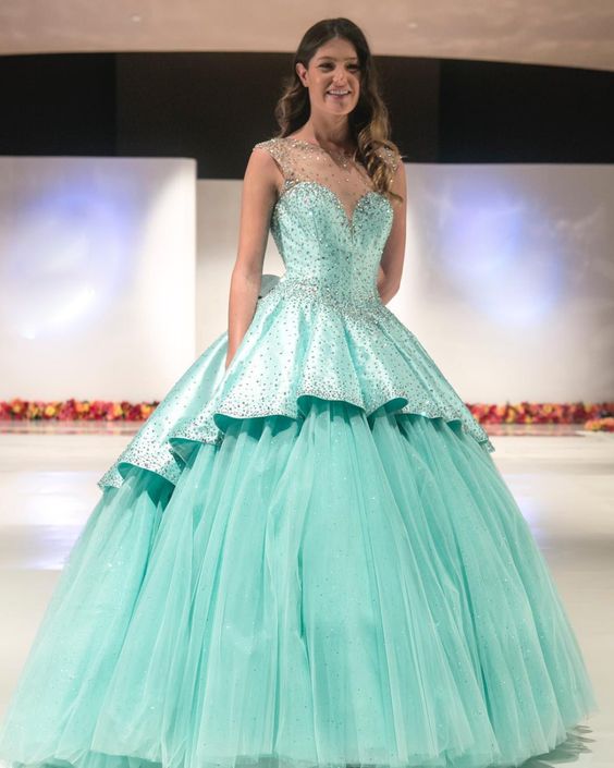Glitter Mint Quinceanera Dresses Beaded Satin Prom Dresses   cg14936