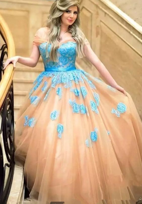 Womens Evening Gowns Vestido Longo De Renda Off The Shoulders Appliques Ball Gown Evening Prom Dresses   cg14949