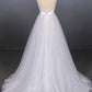 White tulle sequins long prom dress white evening dress   cg15032
