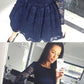 bateau lace navy blue homecoming dress, short homecoming dress with long sleeves cg1508