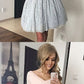 A-Line V-Neck Half Sleeves Light Blue Lace Homecoming Dress cg1510