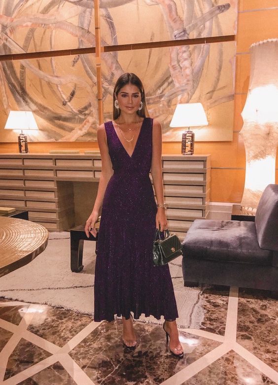 Deep V Neck Tea Length Prom Dress    cg15189