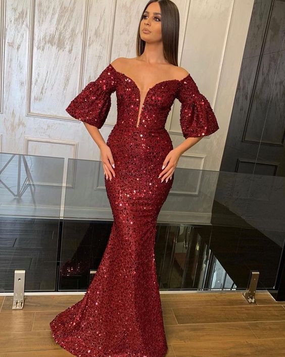 Simple sequin mermaid Long Prom Dresses   cg15269