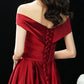 BURGUNDY V NECK SATIN LONG PROM DRESS, BURGUNDY EVENING DRESS   cg15414