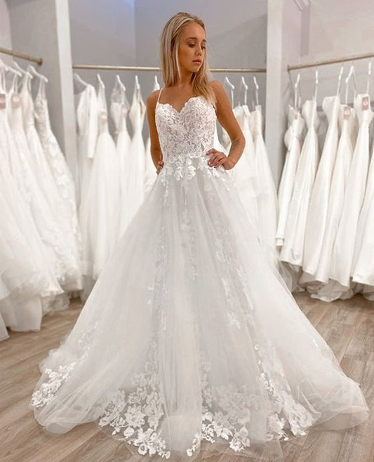 Gorgeous A Line V Neck Spaghetti Straps Prom Dresses with Appliques   cg15428