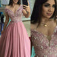 A-Line Pink Chiffon Off the Shoulder Appliques Prom Dress    cg15449