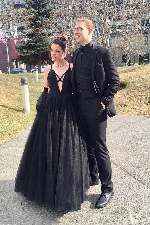 Fashion Spaghetti Straps Black Prom Dresses Floor Length    cg15455