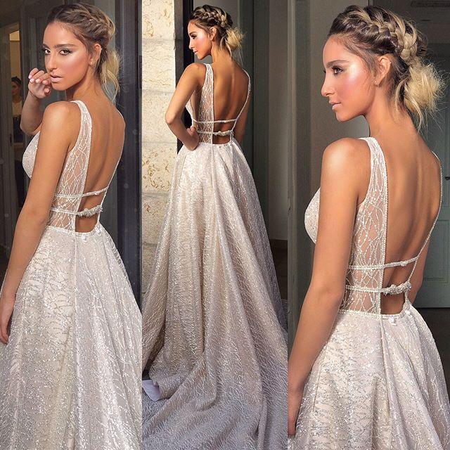 V-neck Sequin Tulle Wedding prom Gown   cg15490