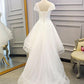 Beautiful Cap Sleeves High Low Layers Tulle Wedding Dress, Simple Prom Dress cg1561