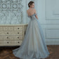 GREY TULLE BEADS LONG PROM DRESS EVENING DRESS   cg15622