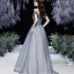 GREY TULLE BEADS LONG PROM DRESS SHINY EVENING DRESS   cg15625