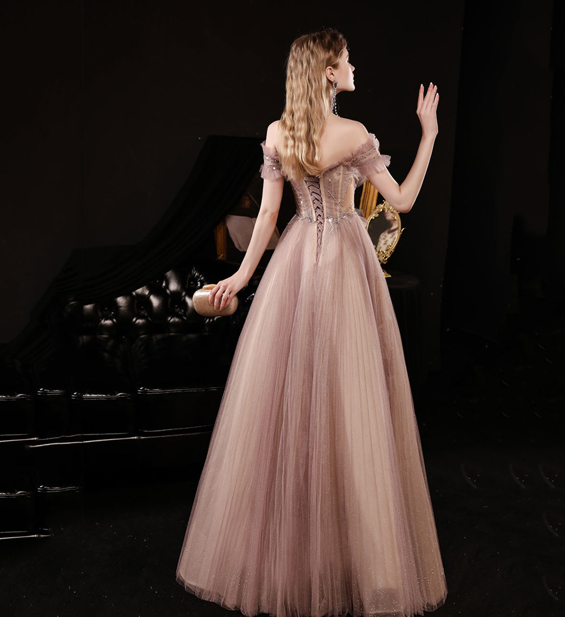 UNIQUE TULLE LONG PROM DRESS A LINE EVENING DRESS    cg15627