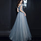 BLUE TULLE SEQUINS LONG PROM DRESS BLUE EVENING DRESS   cg15628